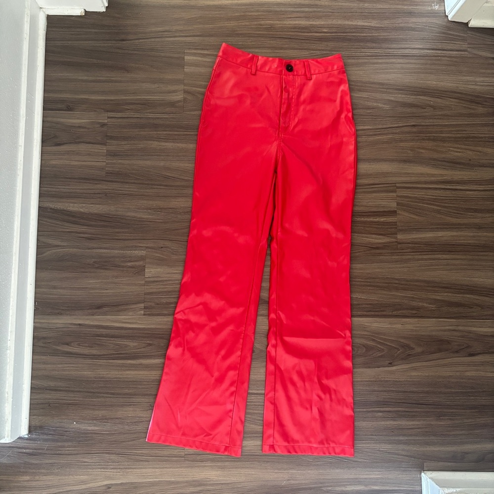 SHEIN Red Faux Leather Pants